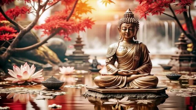 Happy Vesak Day, Buddha Purnima wishes greetings with buddha and lotus illustration. Can be used for poster, banner, logo, background, greetings, print design. abstract illustration design