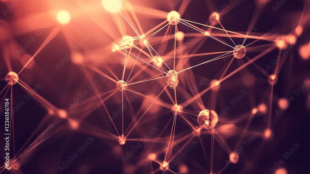Poster Abstract network connection, glowing nodes and lines, digital technology concept.