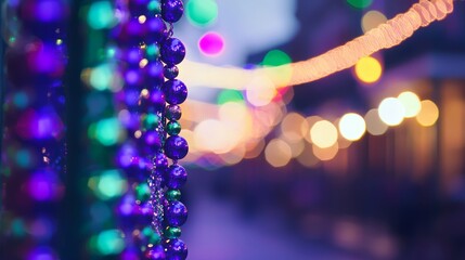 Mardi Gras Bead Necklace: Metallic Purple and Green in the French Quarter
