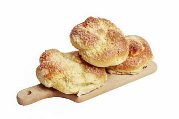 Sweet homemade buns isolated on white background.