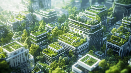Eco Friendly Cityscape Futuristic Green Buildings Urban Greenery