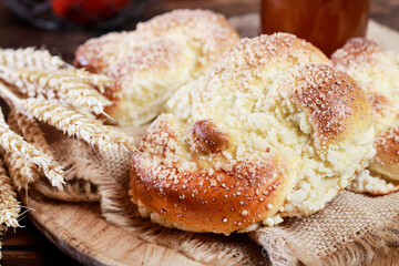 Sweet homemade buns on the table.