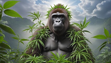 Fototapeta premium Groovy Gorilla: A Surreal Celebration of Cannabis Culture in Reggae Style