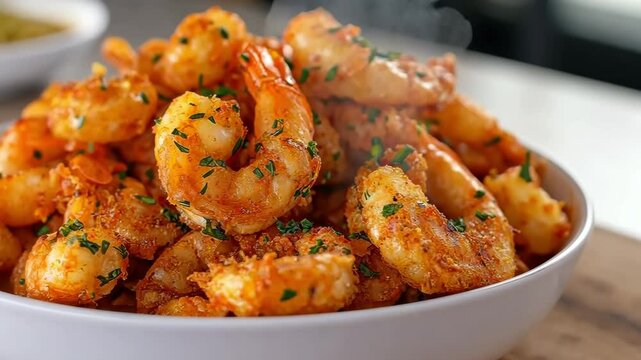 Shrimp fried with parsley and garlic butter
