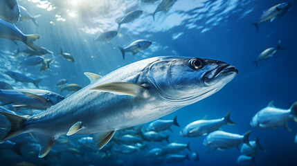 Fototapeta premium School of herring baltic fish. Marine life. Shad optimized from to be used in background design, decoration