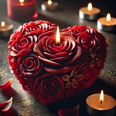 A red rose heart shaped candle, captured in stunning detail.