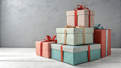 Red Christmas gift boxes with ribbons and bows