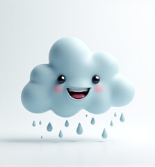 Cute 3D Rainy Cloud, Fun and Playful Weather Character on White Background