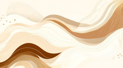 Abstract Beige Brown Wave Design With Gold Accents
