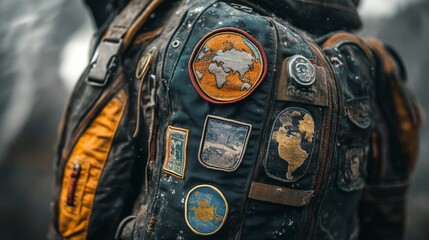 Worn Leather Jacket with Patches and Badges