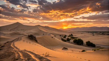 Sunrise and Sunset Over the Desert Dunes