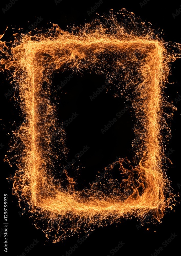 Wall mural Fiery square frame, dark background, design element (3)