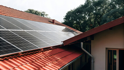 A house with solar panels on the roof harnessing renewable energy from the sun