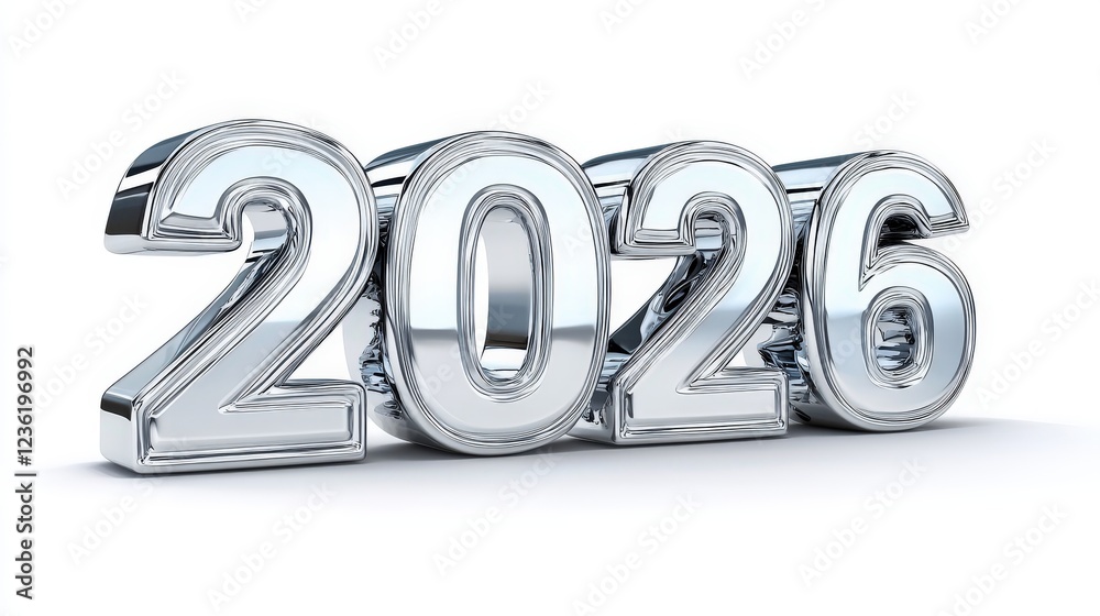 Canvas Prints 3d silver text cartoon numbers on white background representing the year 2026 in a modern style