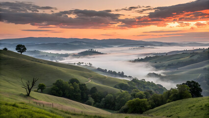 A panoramic sunset view of the mountains paints the sky with vibrant colors