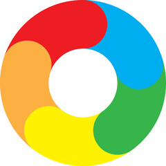 Circular color flow diagram five sections. Concept: Diagram, flow, analytics, statistics.