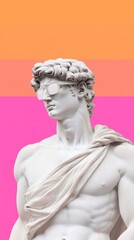 Modern interpretation of a classical statue with vibrant color background showcasing creativity and contrast