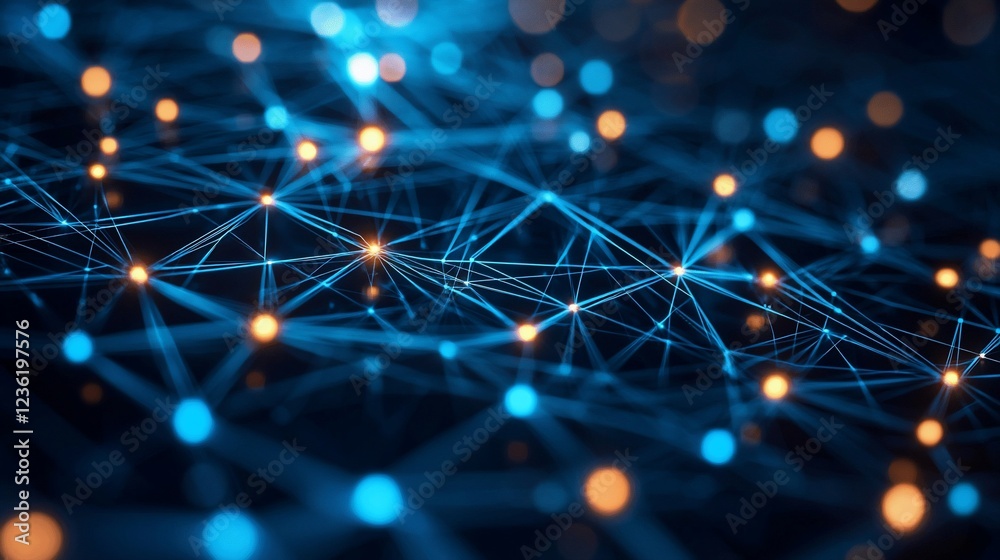 Aufkleber abstract network connection, glowing nodes and lines.