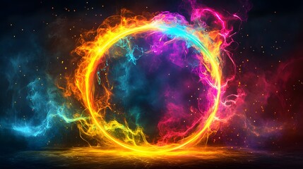 Obraz premium Fiery Ring of Vibrant Colors Encircling a Dark Space