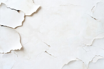 Cracked white peeling paint on an aged plaster wall close up texture