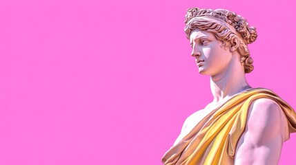 Fototapeta premium Classical statue of a youth against a bright pink backdrop showcasing art and history