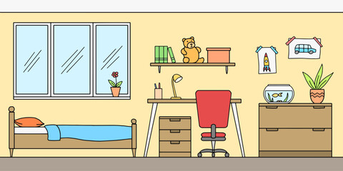 Children room graphic color home interior sketch illustration vector 