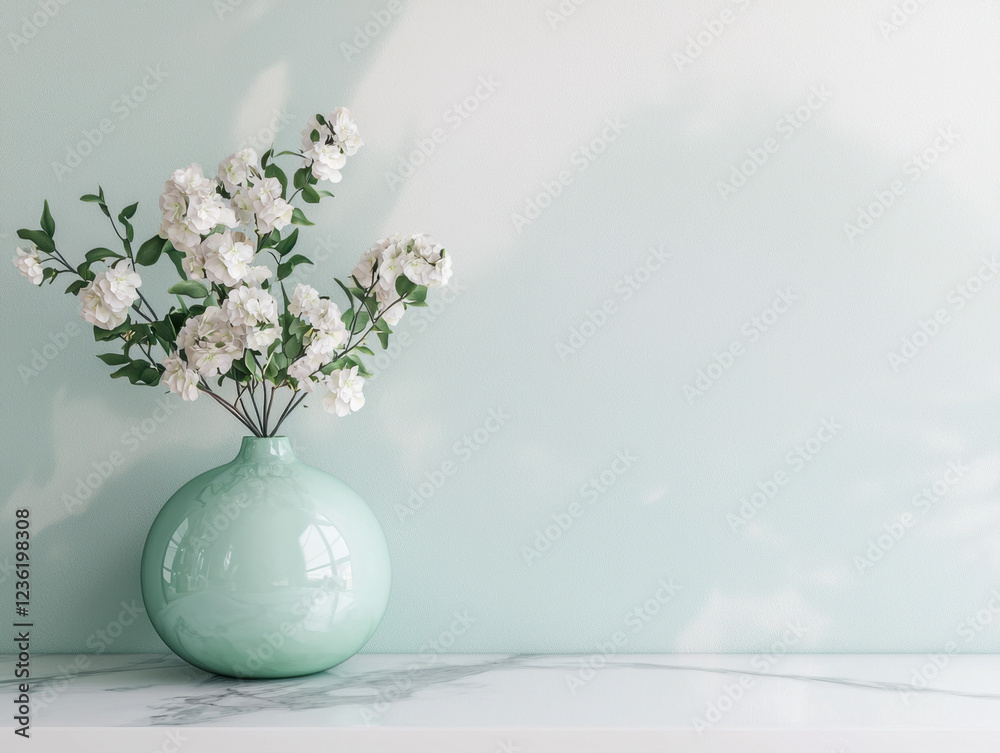 Wall mural Elegant floral arrangement in pastel green ceramic vase