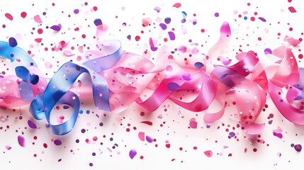 Realistic ribbon element for your design greeting or gift card and invitation for holidays. Isolated from the background. Confetti. Stock royalty free. PNG, on white background