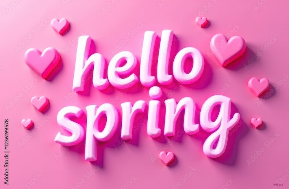 Wall mural The Hello spring banner . New season, new month. Welcome picture on pink background