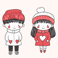 Illustrations of cute couple love in Valentine's festival 