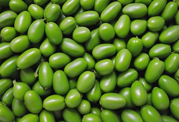 Close-up of Fresh Green Peas on Vibrant Green Background