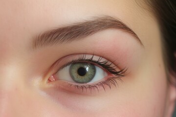 Obraz premium Close up of a woman's green eye, showcasing perfect eyebrow shaping and subtle eyeshadow