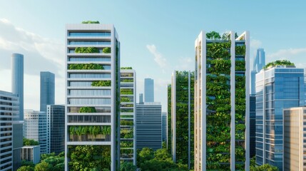Modern Eco-Friendly Buildings with Greenery in Urban Setting