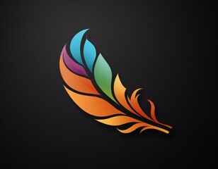 Vibrant Stylized Feather Illustration &ndash; Teal, Purple, Orange, Green, Brown &ndash; Flat Graphic Design &ndash; Isolated on Dark Gray Background &ndash; Modern Art for Branding, Prints, Decor. Ai generated image.