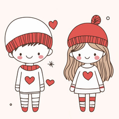 Illustrations of cute couple love in Valentine's festival 