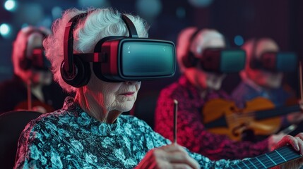 Naklejka premium Elderly Individuals Engaging in Virtual Reality Music Experience