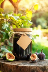 jars of fig jam. Selective focus