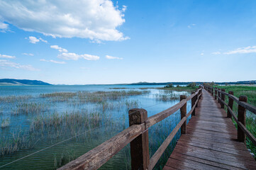 Naklejka premium Beautiful wooden jetty to Lake Vran in Croatia-Europe