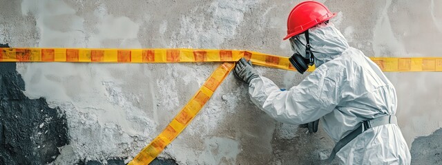 man in protective clothing against the virus. Selective focus