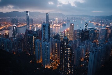 Fototapeta premium Cityscape at Night from Hilltop