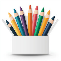 Colorful pencils arranged in container, showcasing vibrant hues and playful design. Perfect for art projects and creative activities