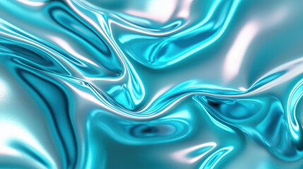 Obraz premium Abstract fluid metallic turquoise texture with smooth waves