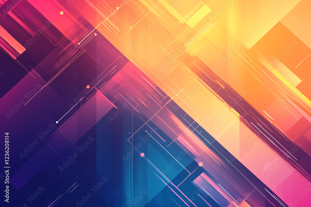 Poster Abstract digital arrows in vibrant neon colors representing progress and direction. This image symbolizes innovation, technology, and forward movement in a modern digital world.