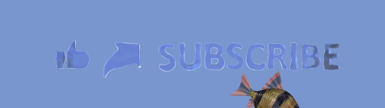 like share subscribe button with barbus fish jumps