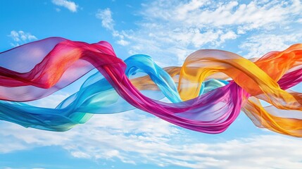 A colorful ribbon banner fluttering in the wind at an outdoor event, adding a festive touch.