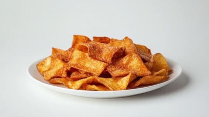 Freshly Fried Potato Chips on a White Plate