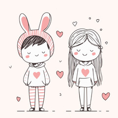 Illustrations of cute couple love in Valentine's festival 