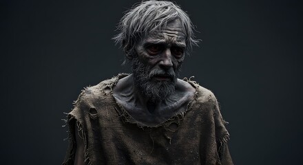 Grizzled Old Man 3d Render Dark Dramatic Portrait