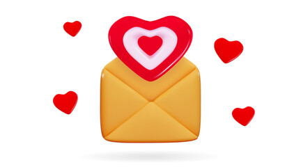3d Love message envelope Romantic mail Valentine Day messenger symbol Vector realistic illustration of letters open with heart shape signs