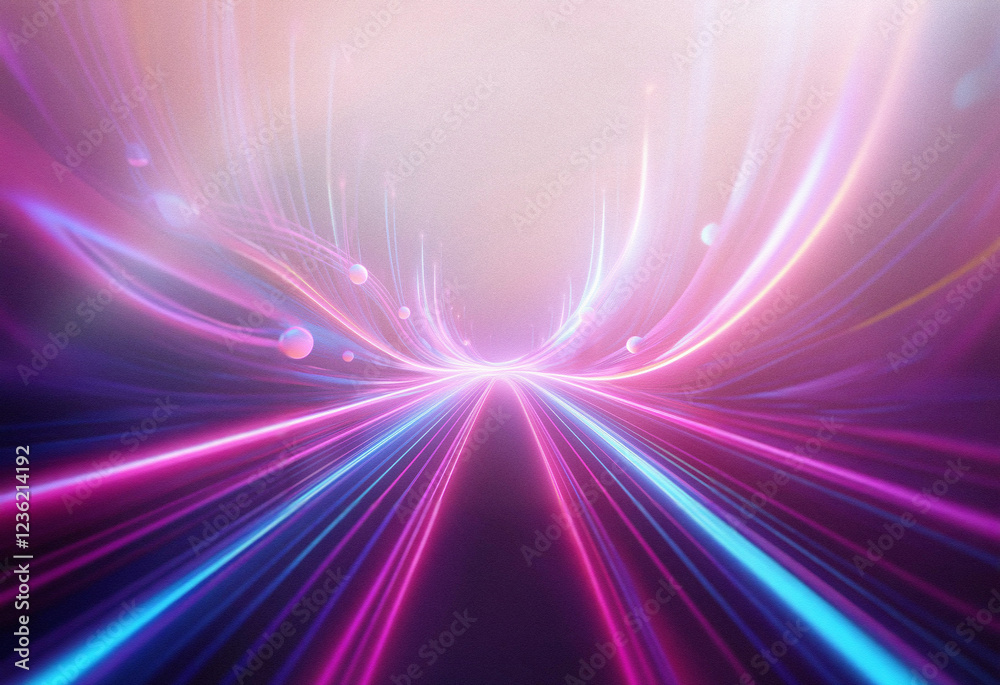 Poster abstract sci-fi background image featuring a double exposure effect. vibrant pink and blue streaks c